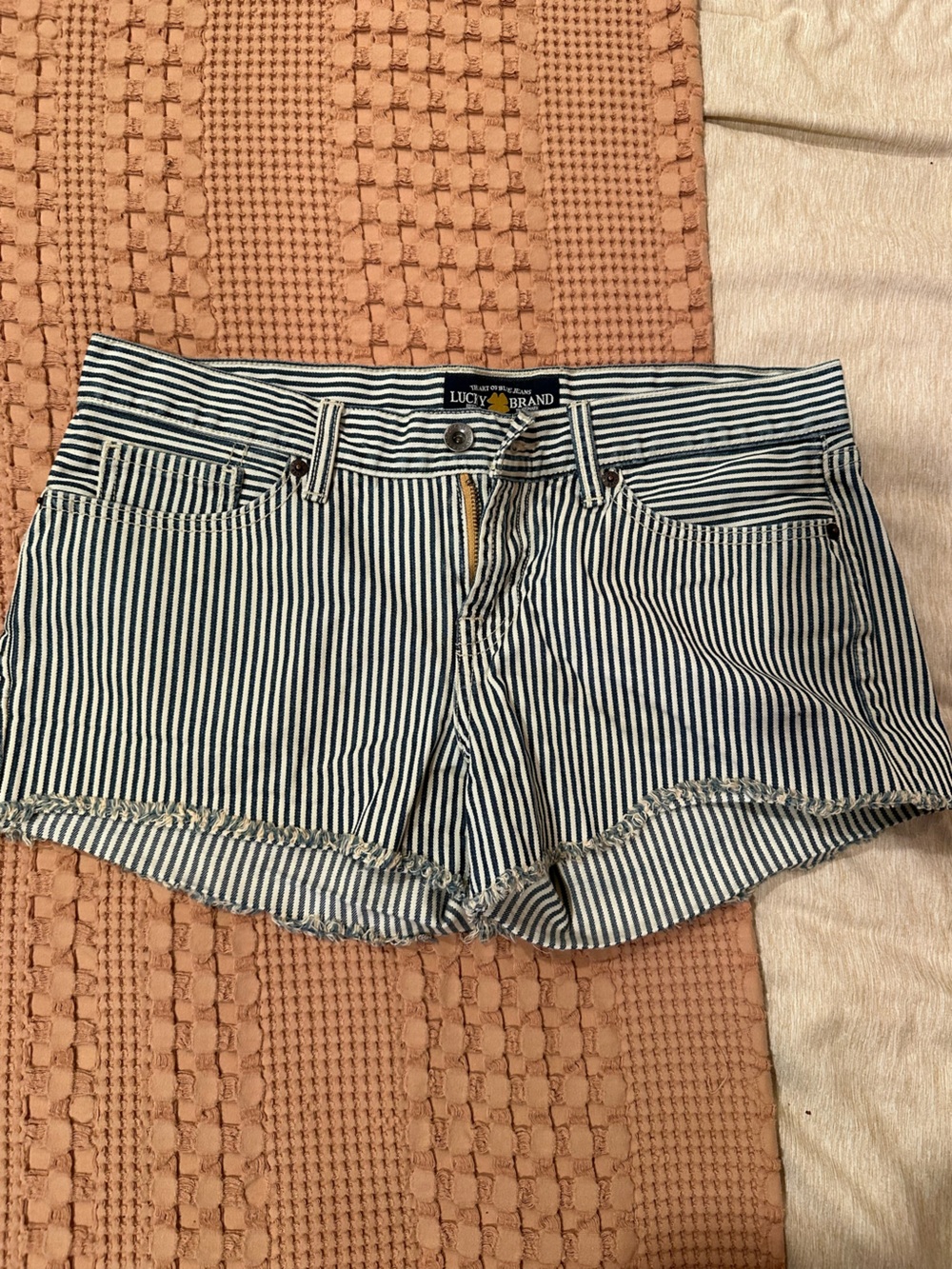 Lucky Brand Navy & White Striped Denim Shorts